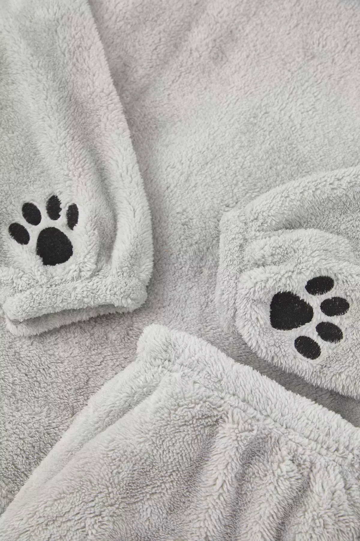 Gray Hooded And Embroidered Wellsoft Winter Knitted Pajama Set