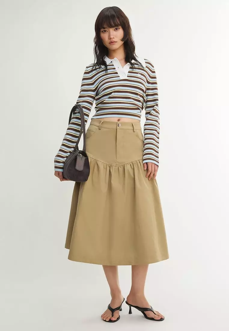 High Waist Midi Skirt - Beige
