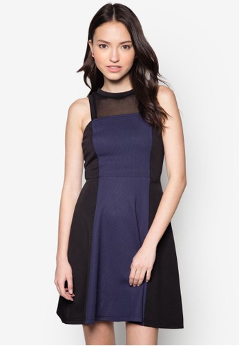 Mesh Panel Fit And Flare Dress