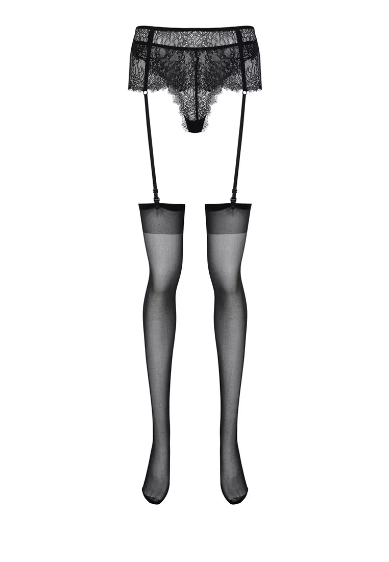 Black Lace Knitted Panties, Garters And Stockings