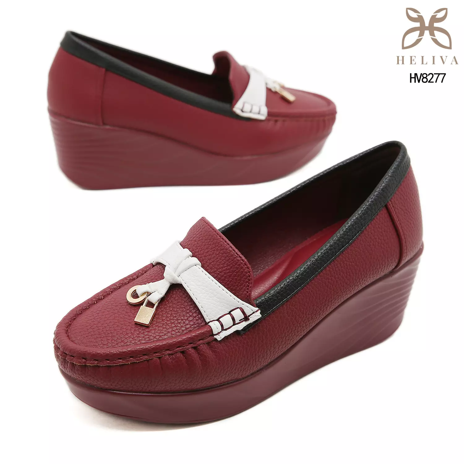 HELIVA AURETTA Premium Colorblock Tassel Wedge Loafers for Women HV8277