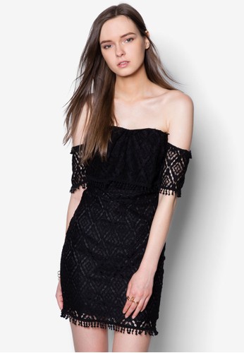 幾何鉤花露肩洋裝, 服飾,zalora時尚購物網的koumi koumi 洋裝