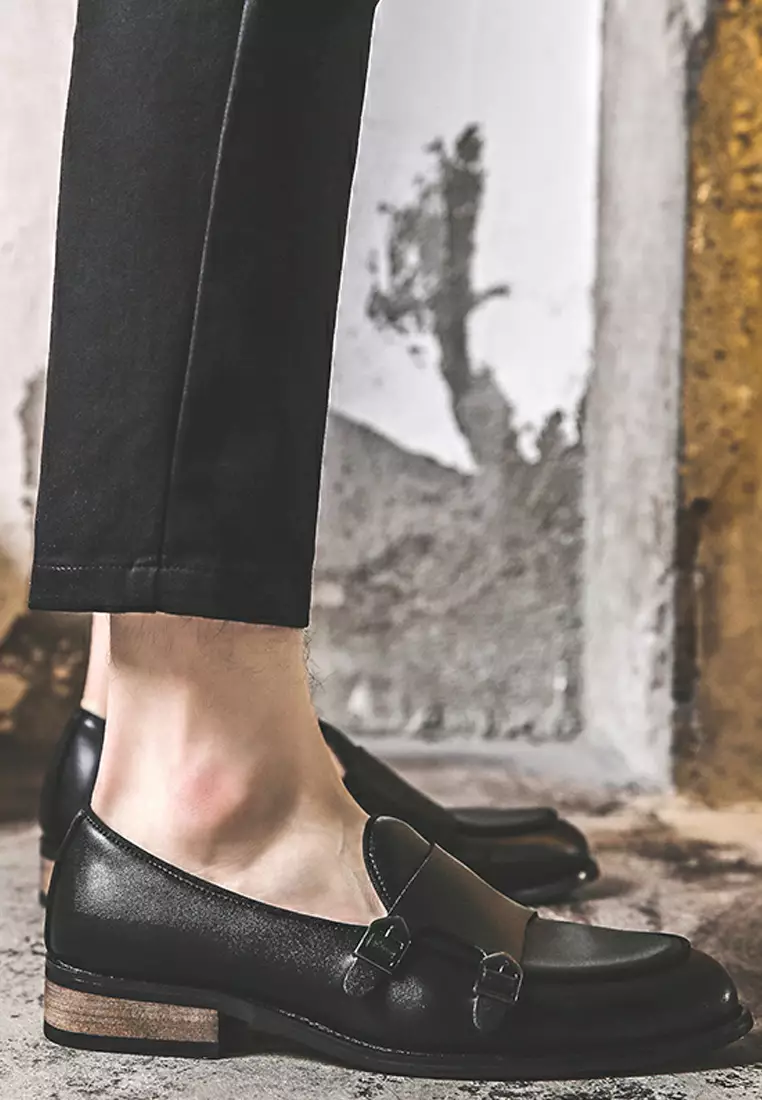 Double Buckle Synthetic Leather Loafers MC22023