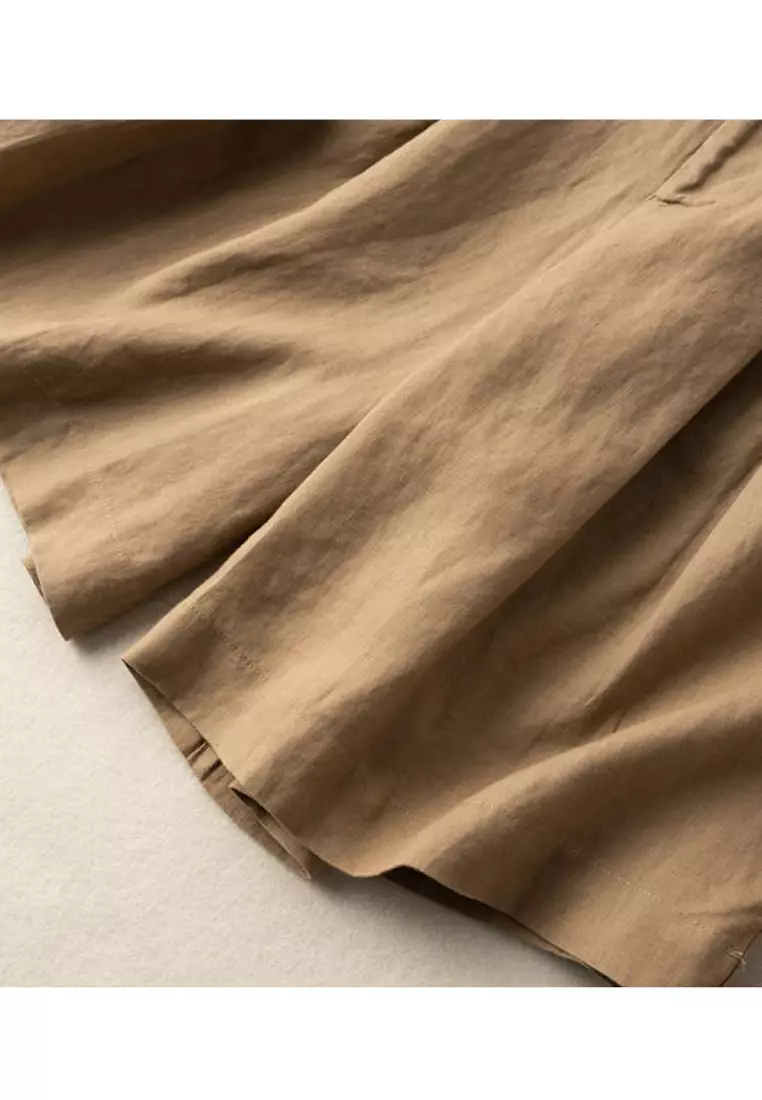 High Waist Cotton-flax Cropped Shorts RZ9086