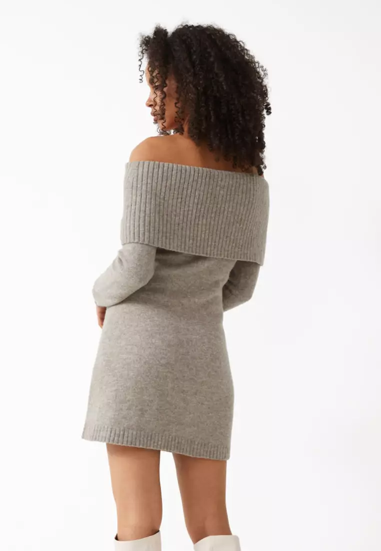 Off-Shoulder Wool Mini Dress