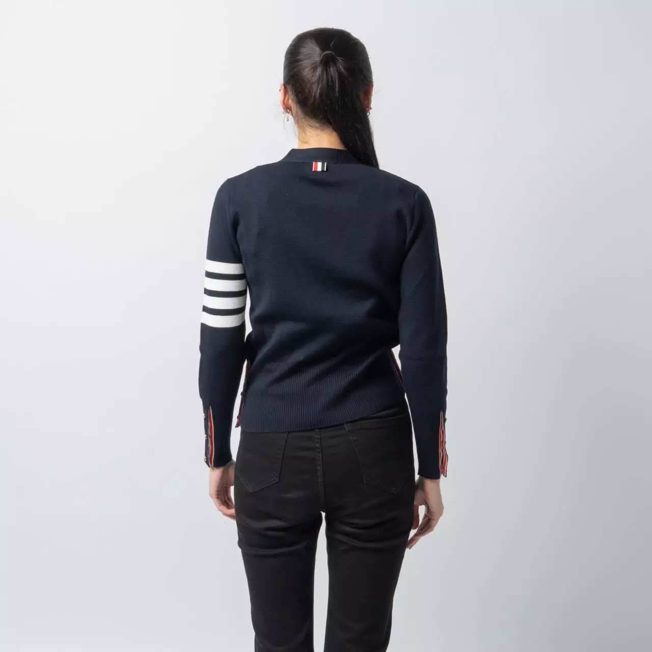 4-Bar Wool V-Neck Cardigan Navy