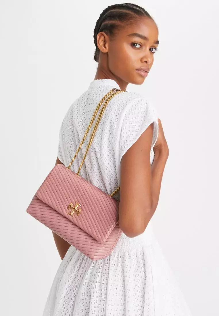 Tory Burch Small Kira Moto Quilt Convertible Shoulder Bag Pink Magnolia