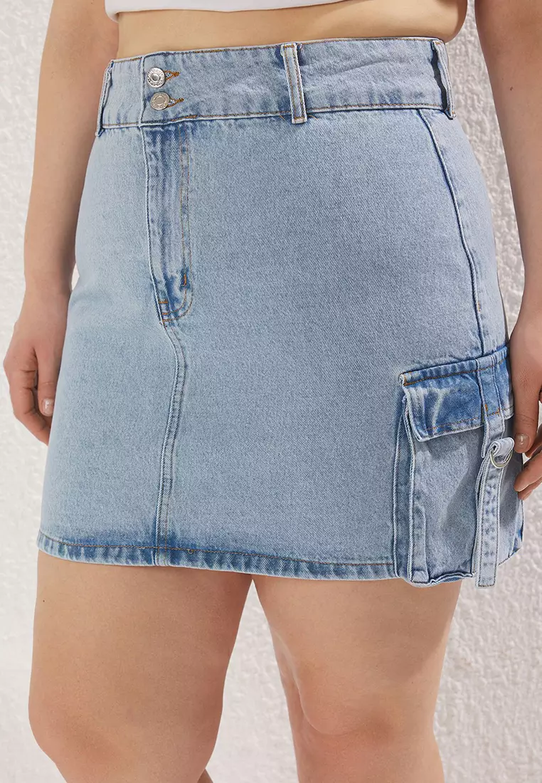 Light Blue Cargo Pocket Denim Skirt Tbbss23Az00057