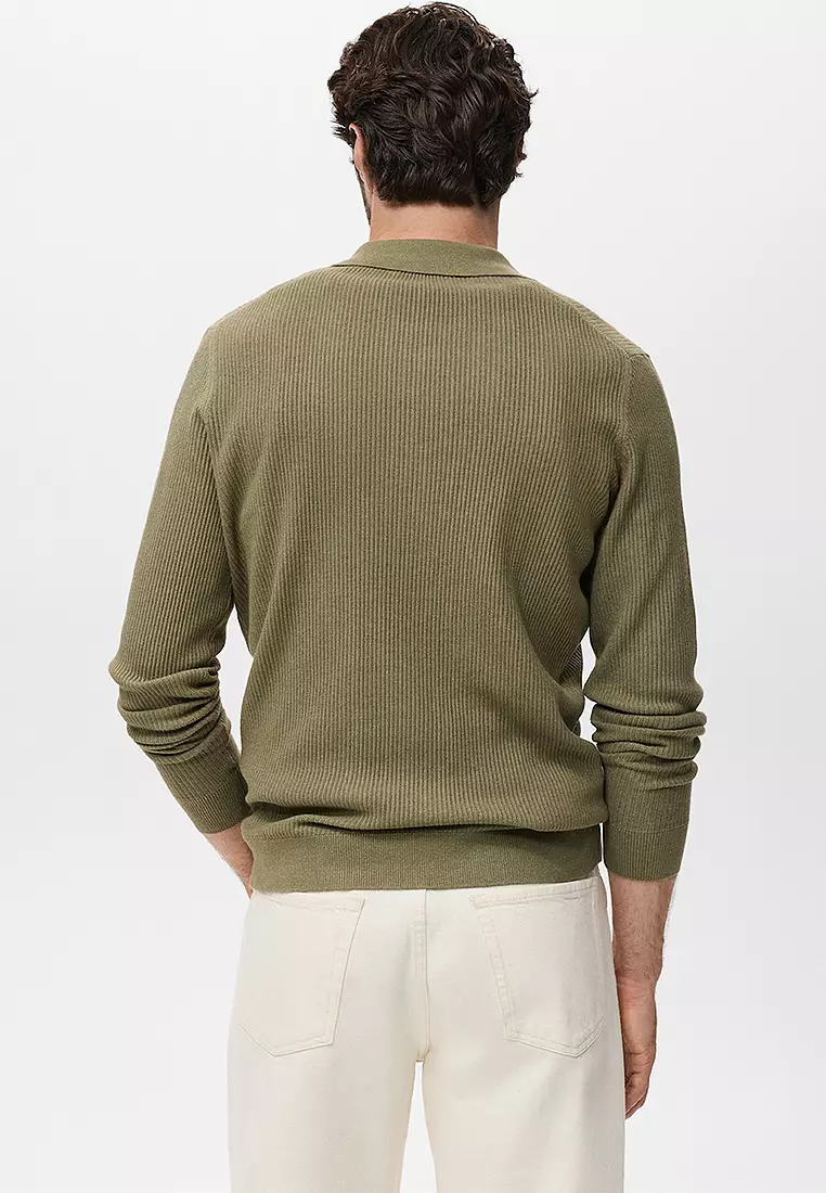 Cotton-Blend Ribbed Polo Sweater