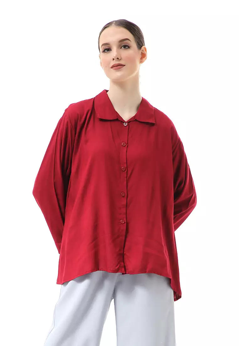 Ayudia Shirt Long Sleeve Atasan Wanita Premium Quality - Maroon