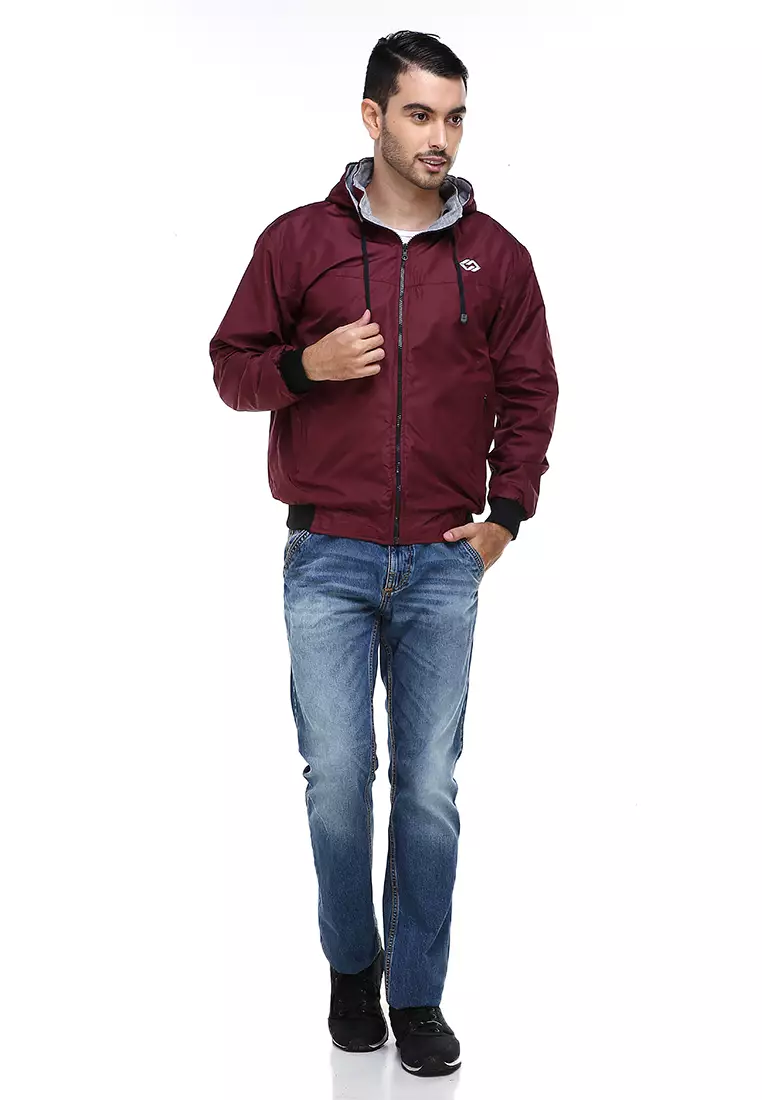 Clover Jaket Parasut Hoodie Pria 2 IN 1 Casual Jacket Two Tone Material Despo Parka Fleece ORIGINAL - Maroon Gray