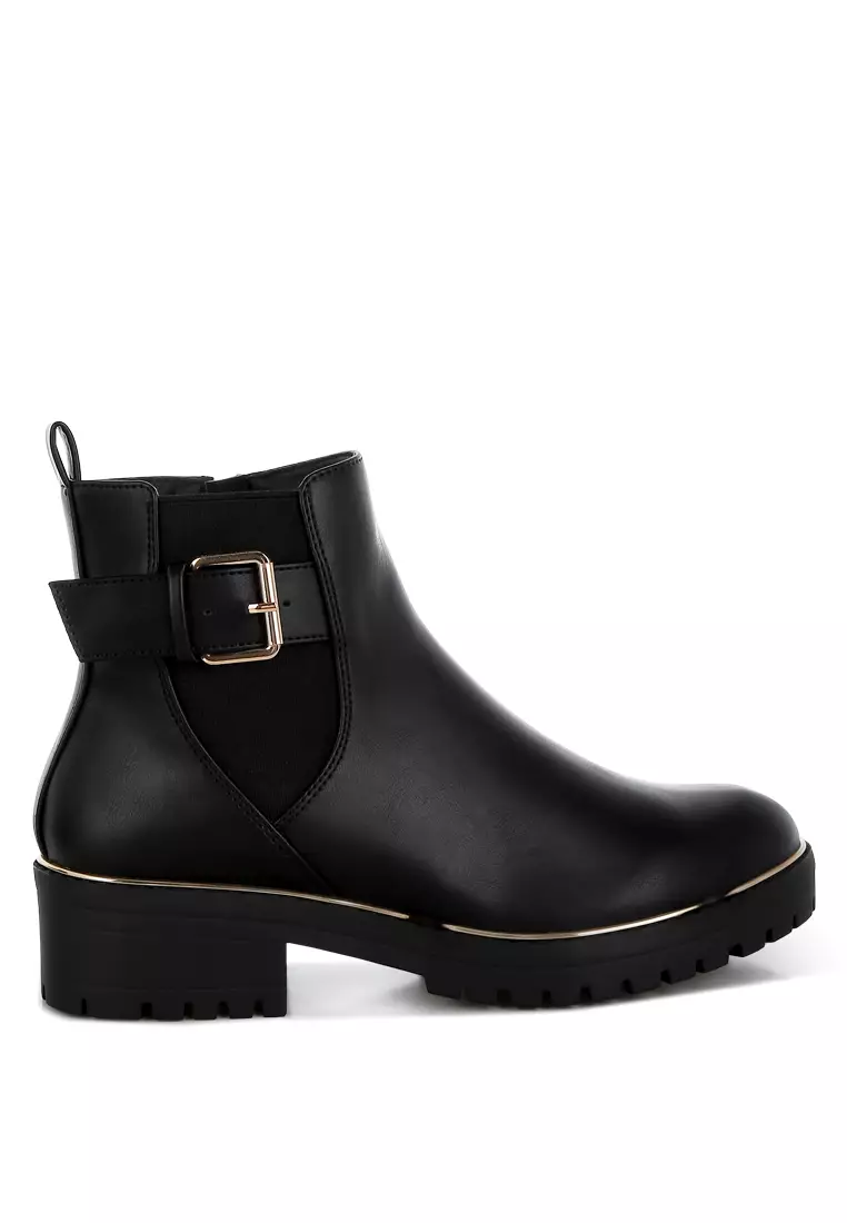 Discount on London Rag  shoes - SKU: Chunky Buckle Detail Ankle Boots in Black