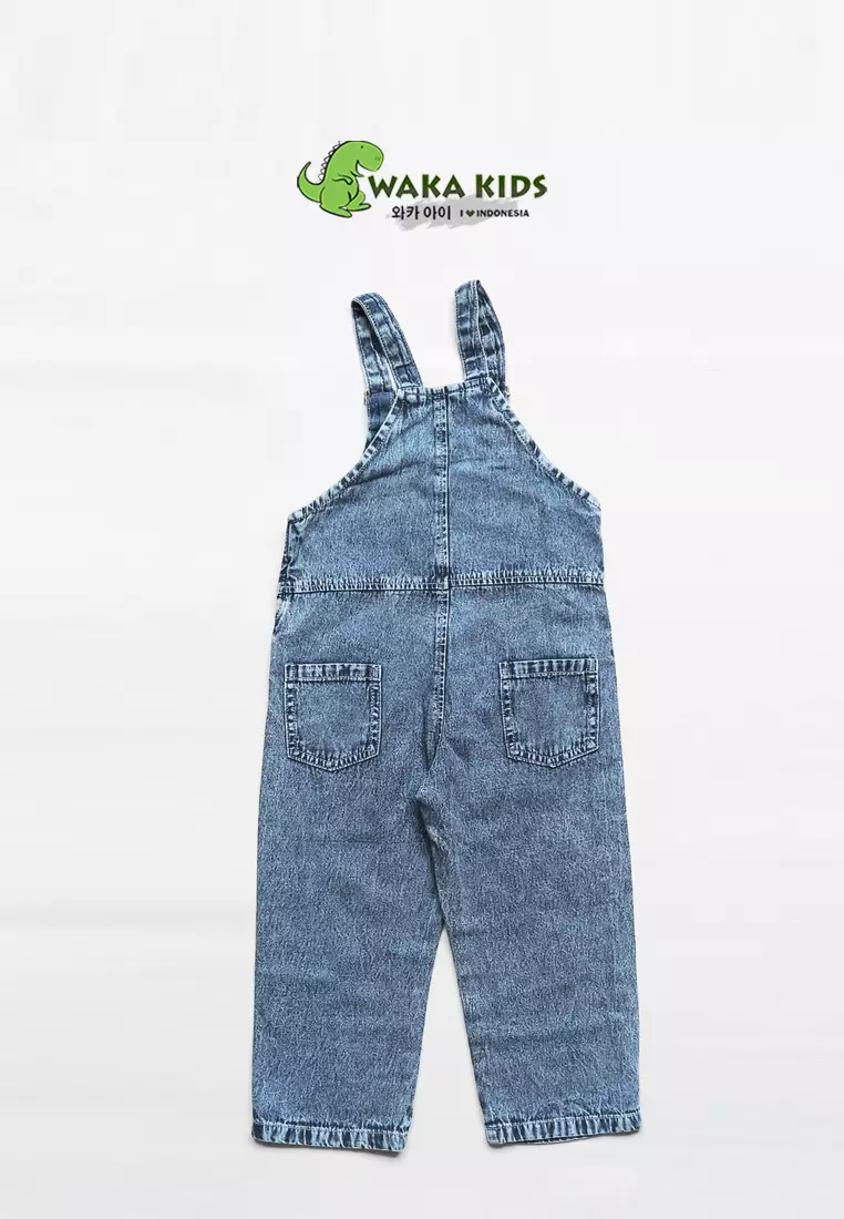 Wakakids Overall Jeans Anak Baju Kodok Celana Panjang Jumpsuit Denim Snow Wash 056 Vench