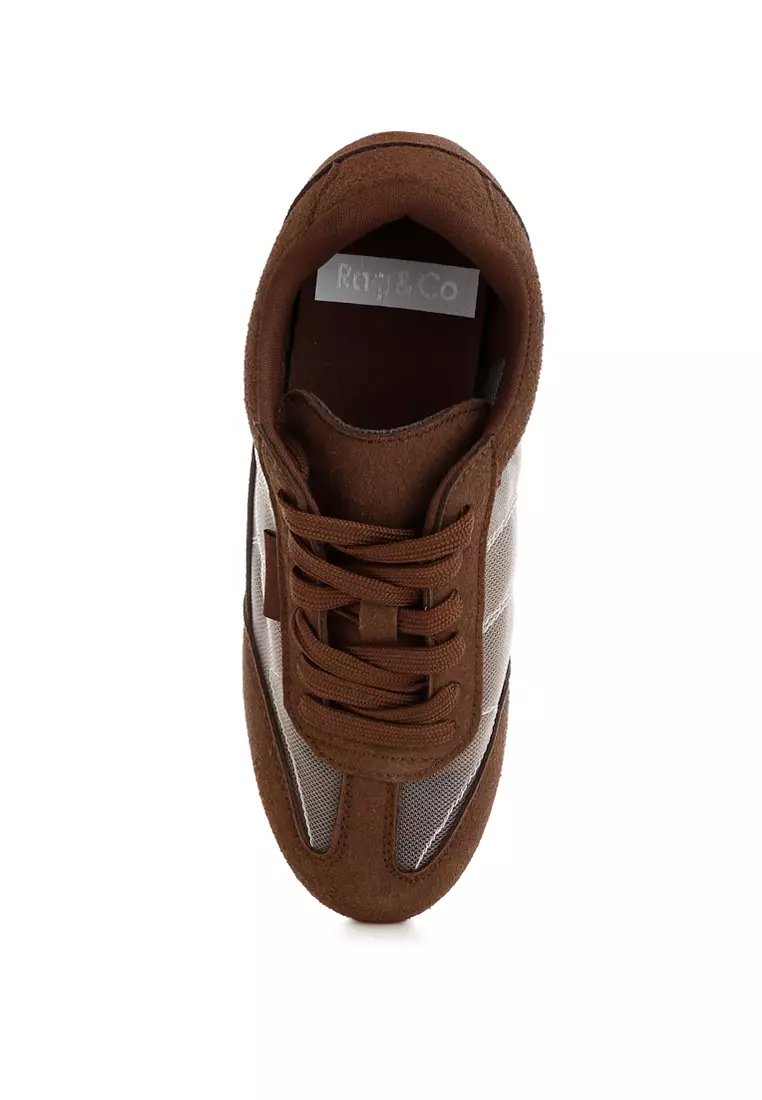 Microfiber & Mesh Sneakers in Brown