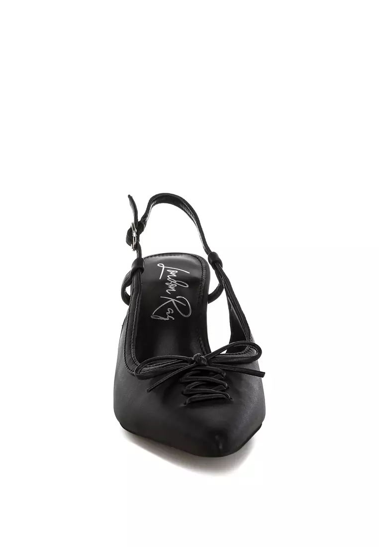 Sepatu Slingback Runcing dengan Tumit Kucing dalam Warna Hita