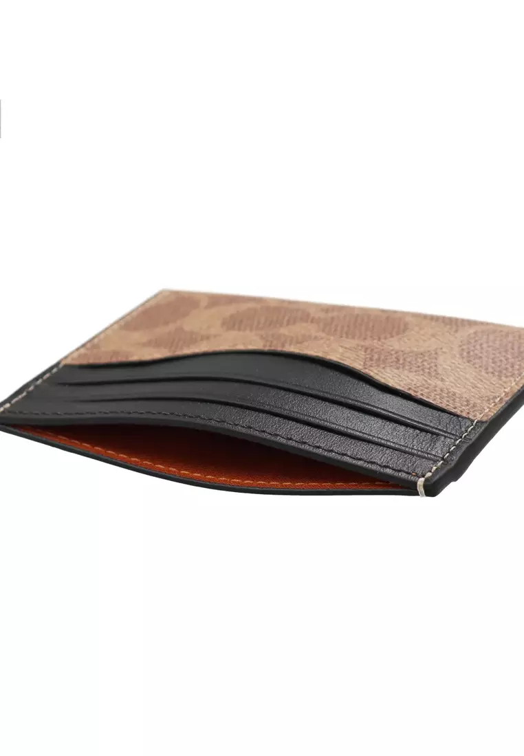 Slim ID Card Case In Signature Canvas - Tan Brown