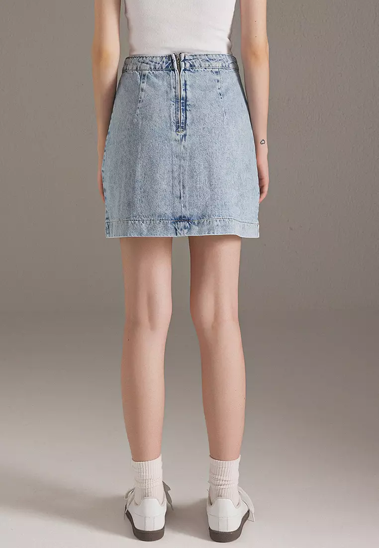 Blue Eyelet Tie Detail Normal Waist Mini Denim Skirt TWOSS25ET00130