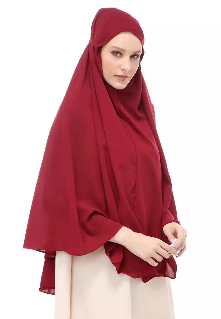 Nindy Jilbab Khimar Bergo Jumbo Motif Polos Relaxed Fit - Maroon