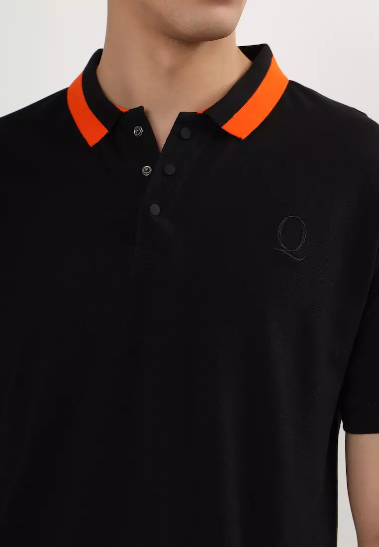 Mens Tipping Black Orange Cotton Polo Shirt/Tshirt, Interlock, Breathable, Short Sleeve, Embridiory,Sports-Casual,Regular Fit,3 Button