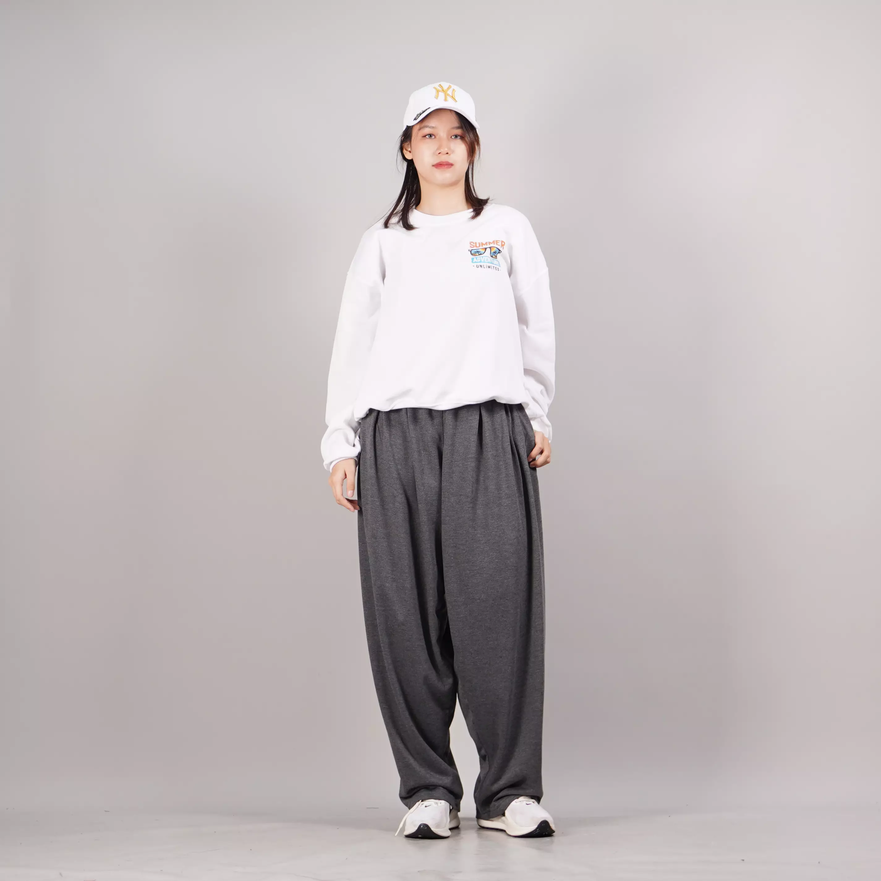 BAGGY PANTS Celana Wide Leg Celana Wanita Baggy Loose Fit Pants Celana Loose Pants - ABU TUA