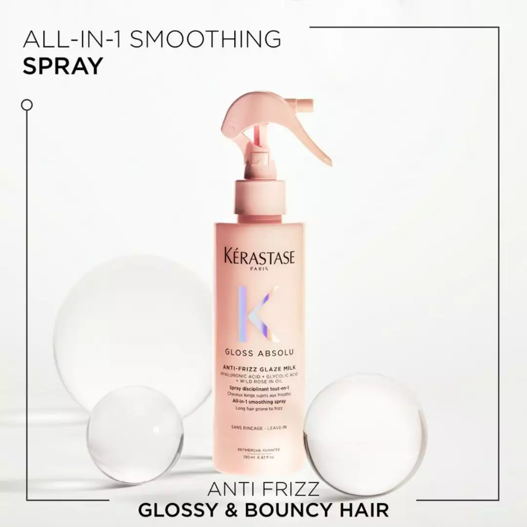 Kerastase Gloss Absolu Anti Frizz Glaze Milk 190ml - Heat Protectant for Glossy and Bouncy Hair - Mengandung Hyaluronic Acid, Glycolic Acid dan Wild Rose Oil