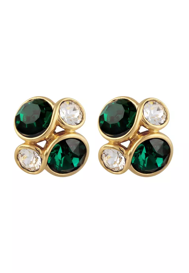 Anting Perhiasan Perak 925 Wanita Stud with Green and White Gold Plated Embellished with Crystal by Swarovski®