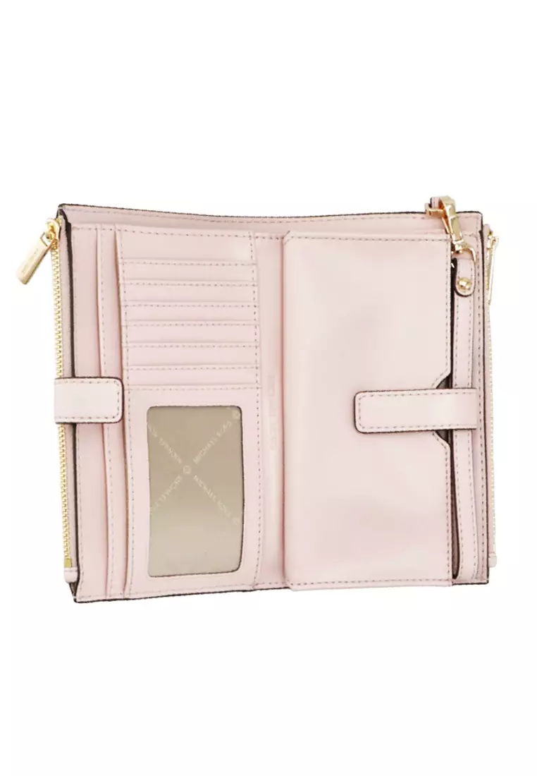 Jet Set Travel Large Double Zip Wristlet In Signature - Vanilla/Power Blush