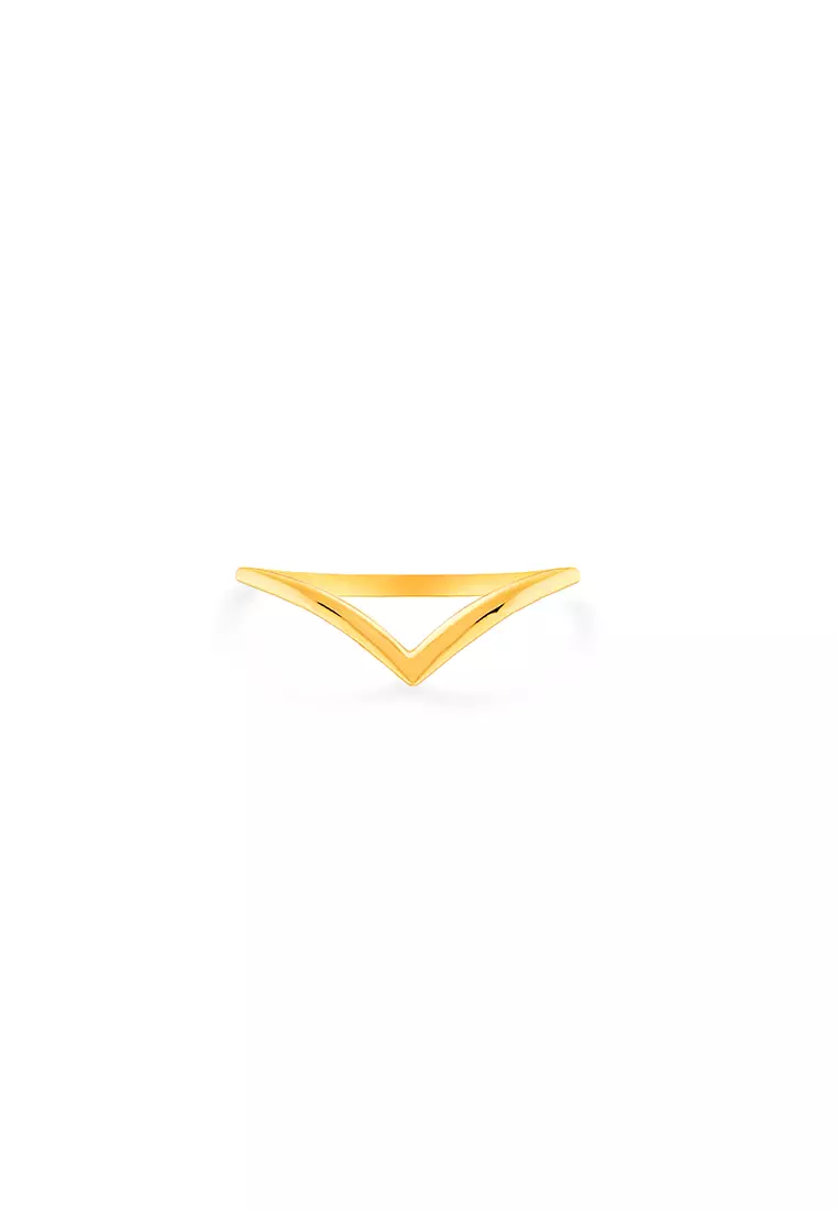 375/9K Gold Simple Minimalist V Ring C001