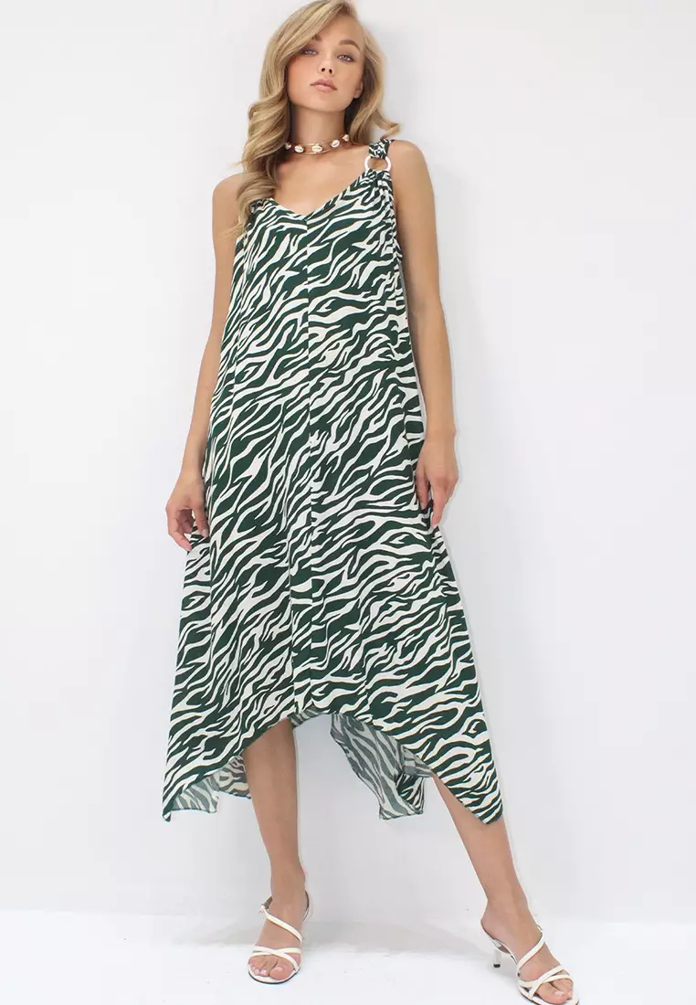 Viscose O-Ring Asymmetrical Midi Dress