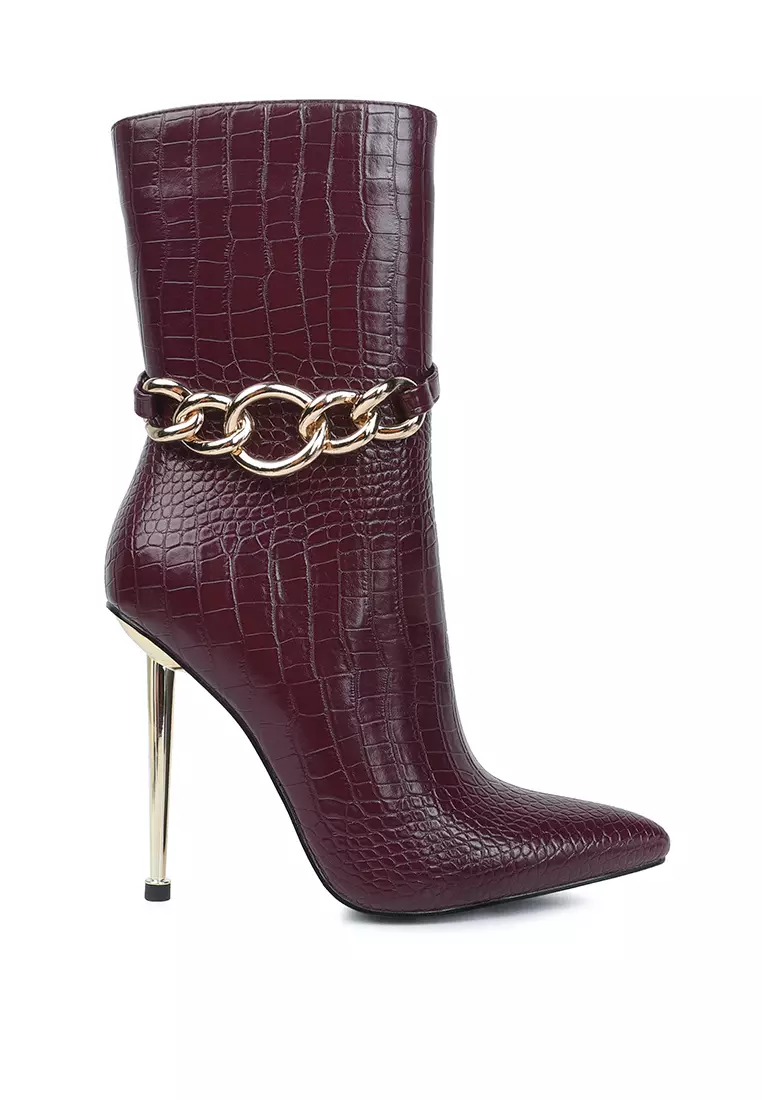 Burgundy croc ankle boots 2025