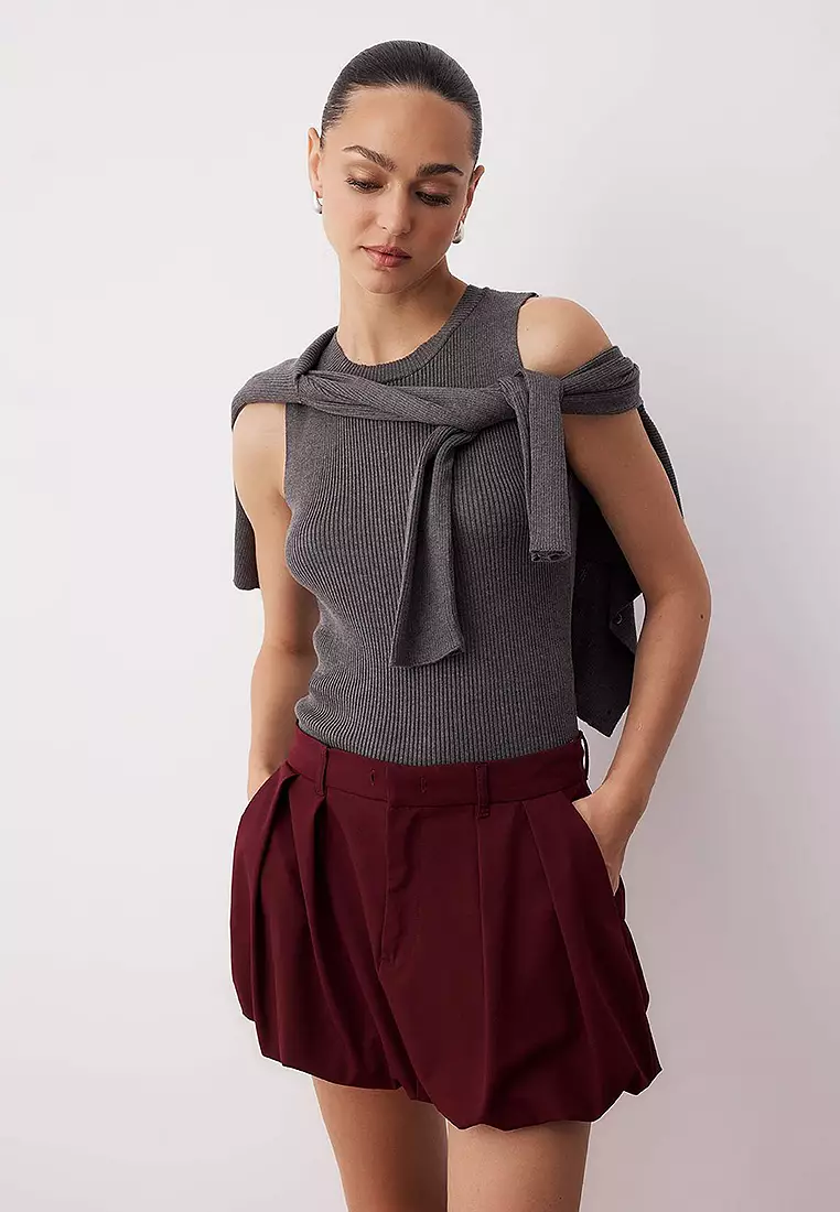 Dark Gray Mercerized-Look Collar Tie Detailed Fitted/Full-Size Knitwear Cardigan
