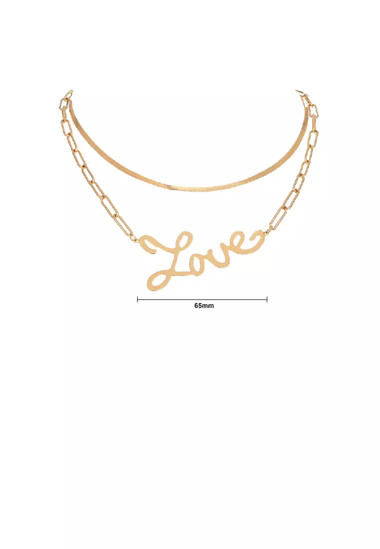 Simple Temperament Plated Gold LOVE Alphabet Pendant with Double Necklace