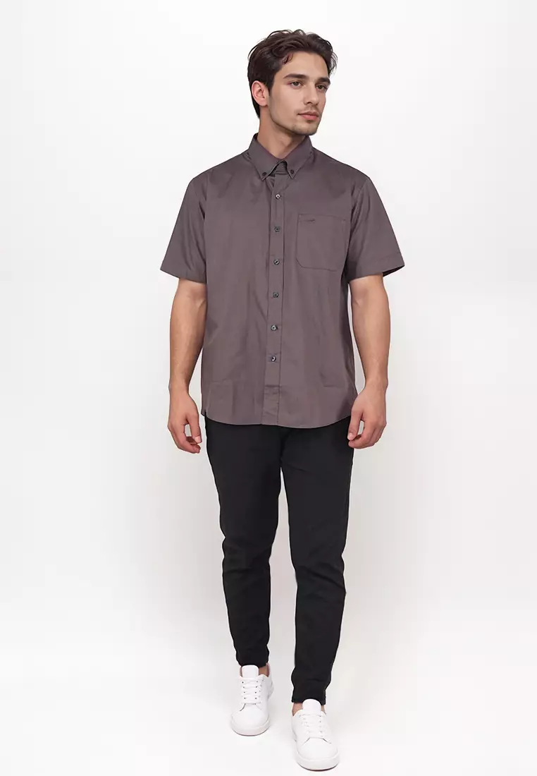 Crocodile MALE 0129 Grey 28 - Men Shirt Kemeja Lengan Pendek - Relax Fit - Katun