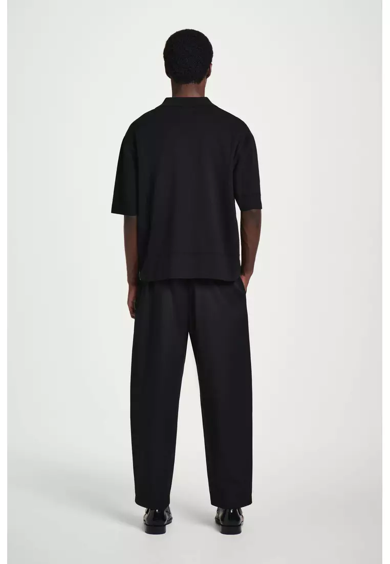 CROPPED ELASTICATED RELAXED-FIT WIDE-LEG TROUSERS