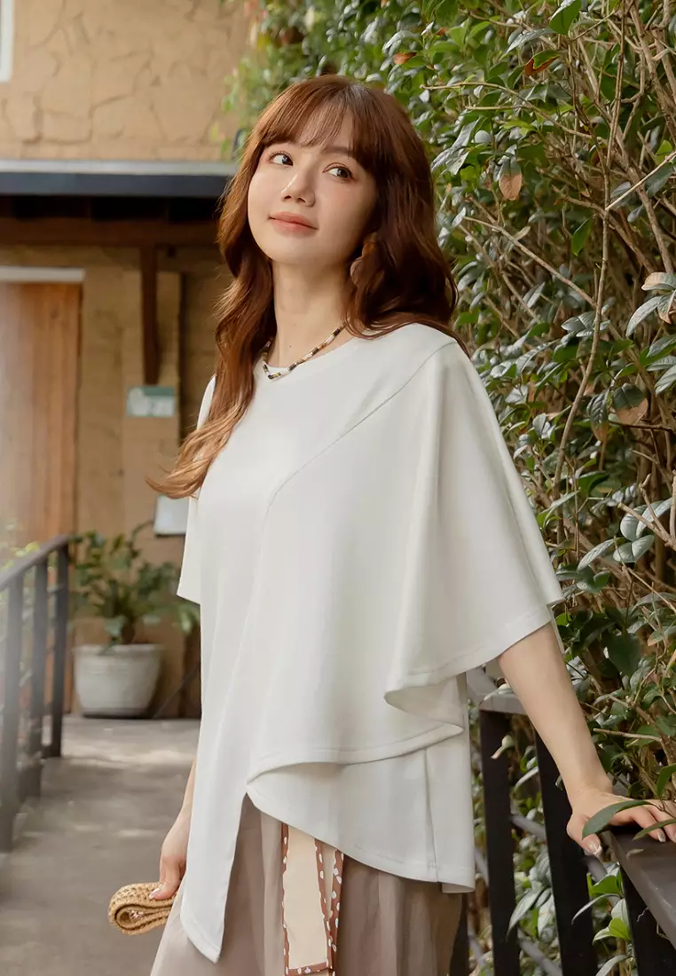 Soft Air Cotton Asymmetrical Dolman Sleeve Top [AB20409]