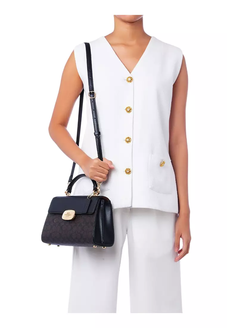 Eliza Top Handle Bag In Signature Canvas - Walnut/Black