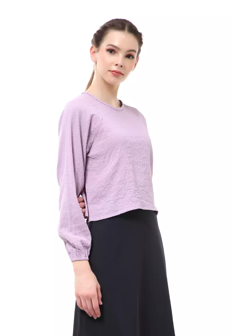 Albertine Blouse Atasan Wanita Lengan Panjang Desain Balon Material Crinkle ORIGINAL - Lilac