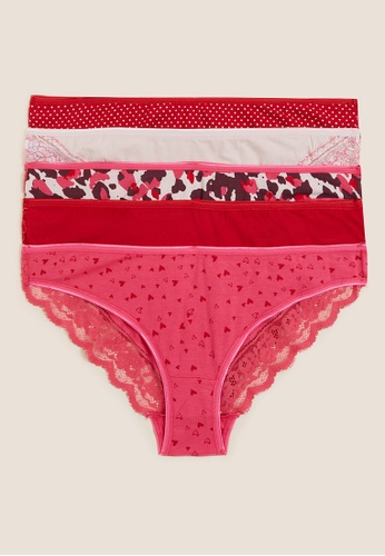 MARKS & SPENCER pink M&S 5pk Cotton & Lace Brazilian Knickers 0439EUS8384736GS_1