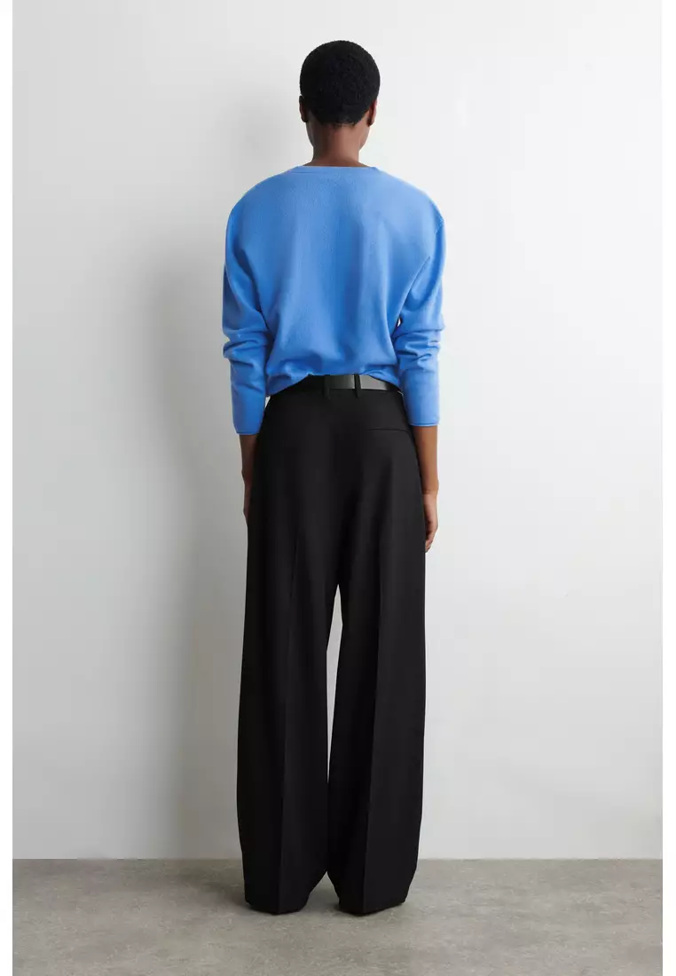 RELAXED TWILL WIDE-LEG TROUSERS