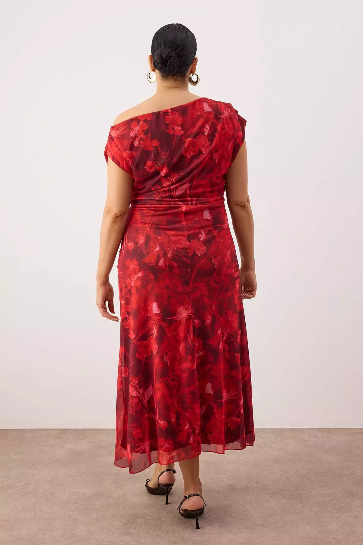 Red-Multicolor Midi Bodycon Tulle Knitted Plus Size Dress Tbbss25Ah00249
