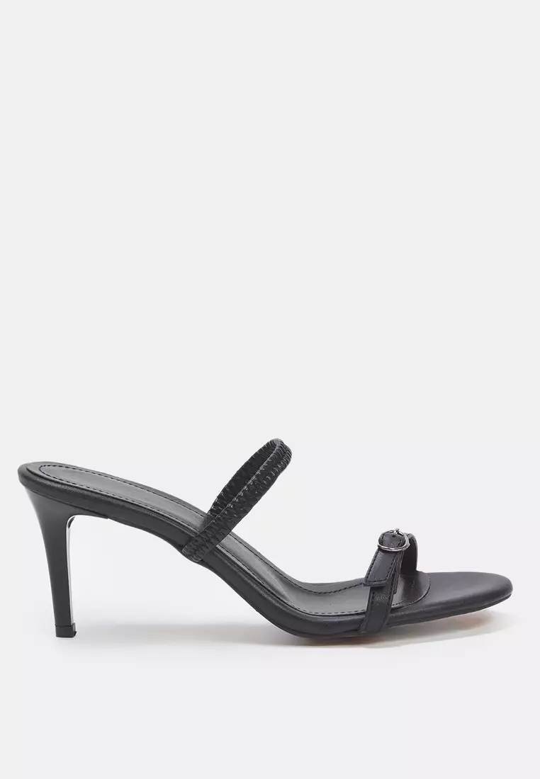 Black Buckle Detailed Dual-Use Thin Heeled Almond Toe Women's Heeled Sandals Takss25To00010