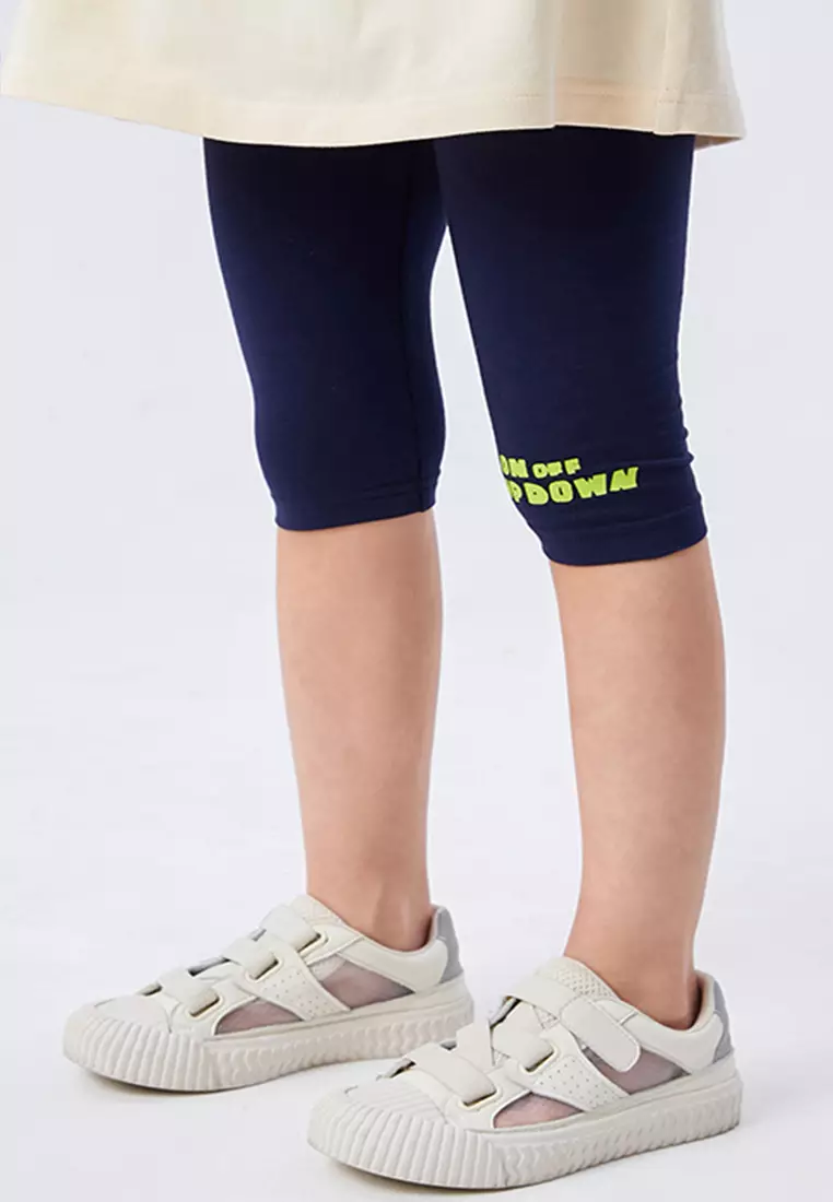 女童打底裤简约下脚口印花设计七分裤