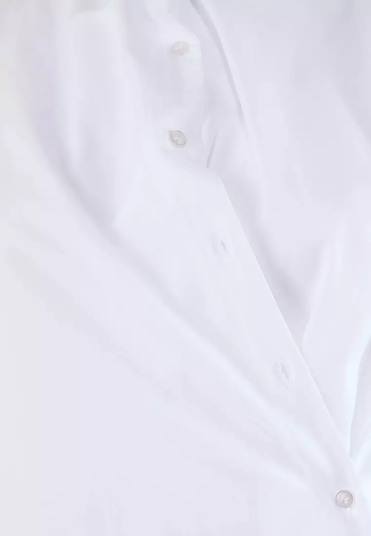 Trendyol Studio White Adjustable Oversized Asymmetric Cotton Poplin Shirt Tbbss26Ax00010