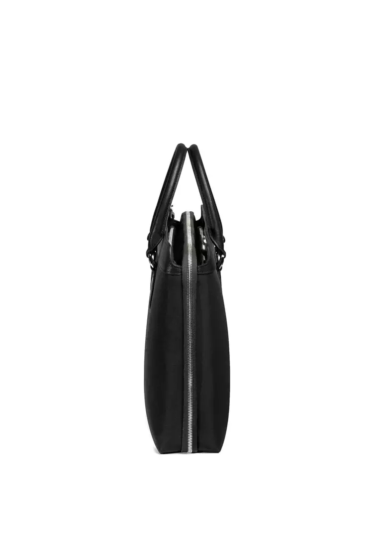 Alpha Leather-Trimmed Briefcase Black