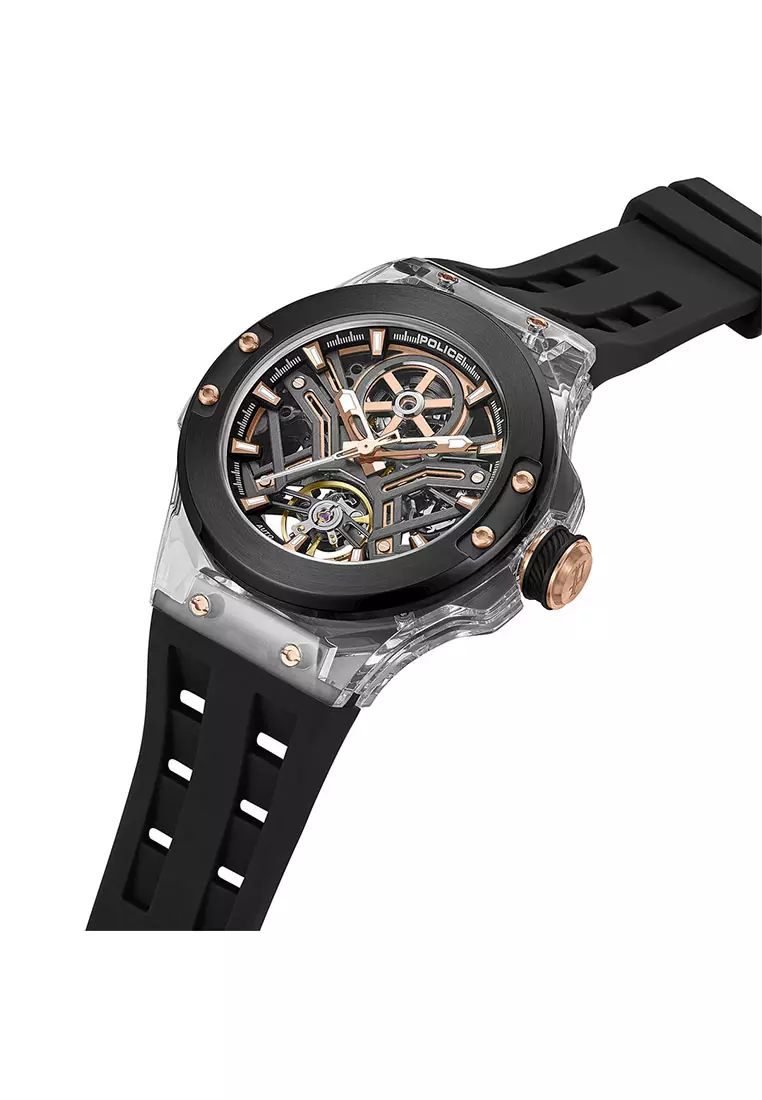 Police Cyclone Black Rubber Analog Automatic Watch For Men PEWGR0082202