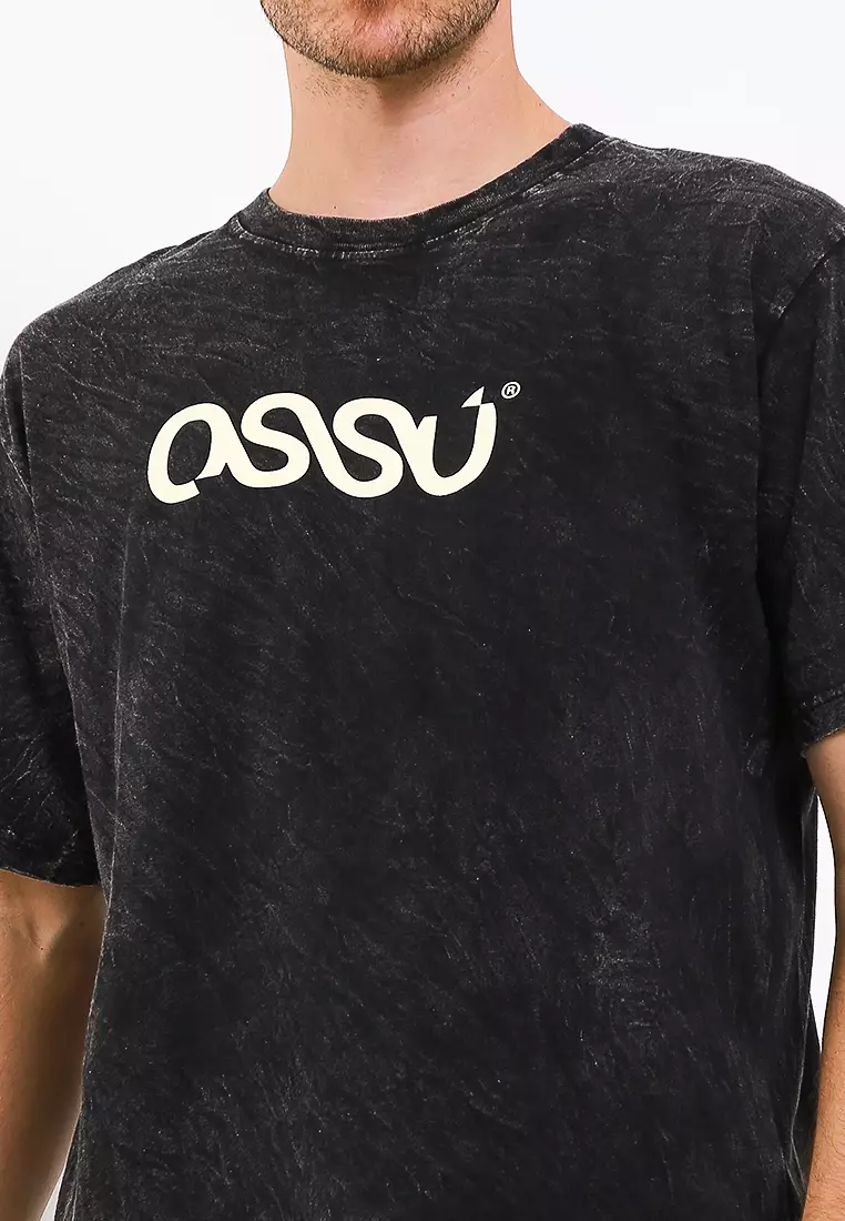 Ossu T-Shirt Oversize Acid Wash Ossu Logo Basic Black Cotton Combed