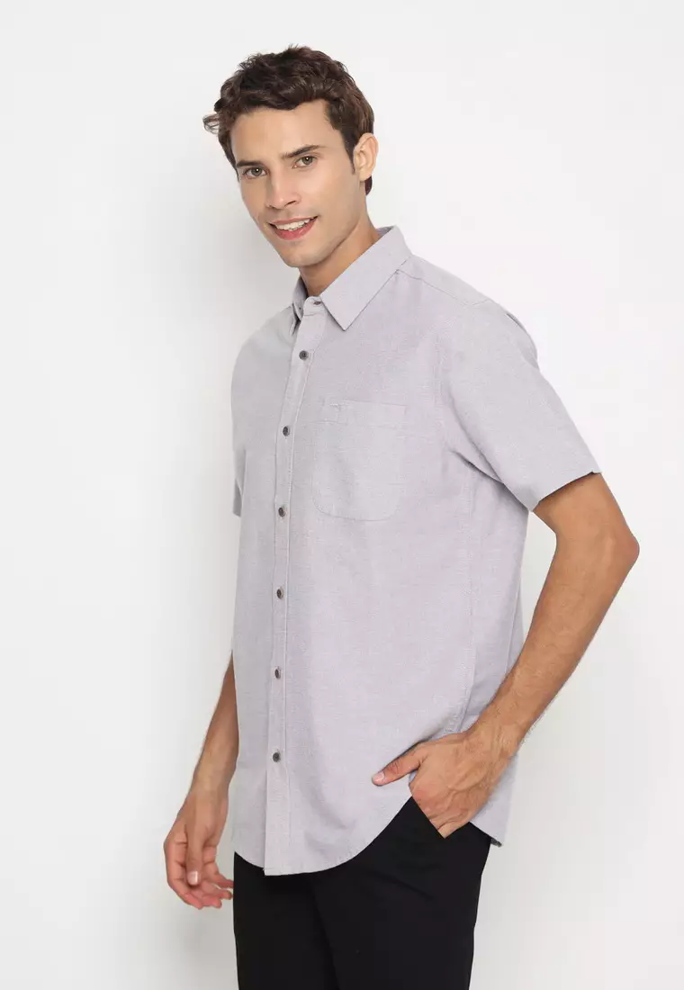 RBJ Kemeja Polos Cotton Abu Muda Regular Fit Pria