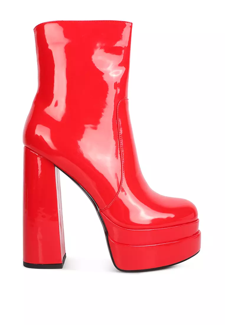 Discount on London Rag  shoes - SKU: Red Patent Pu High Heel Platform Ankle Boots