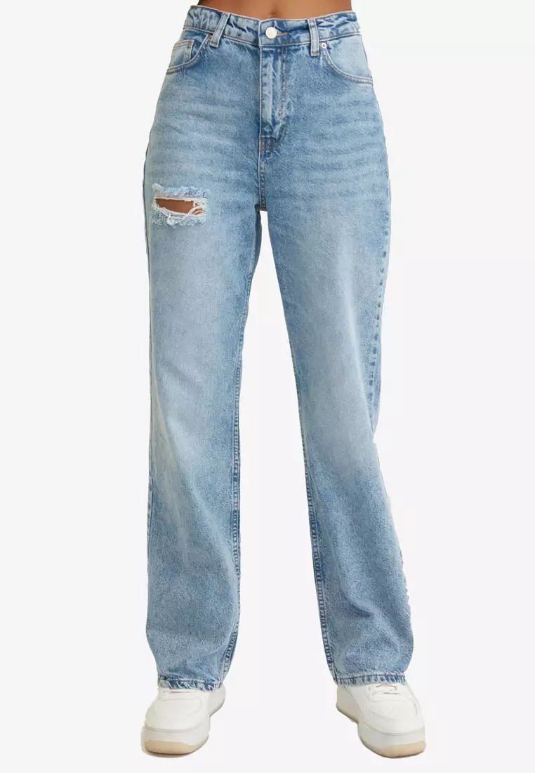Ripped Detailed High Waist 90's Wide Leg Jeans