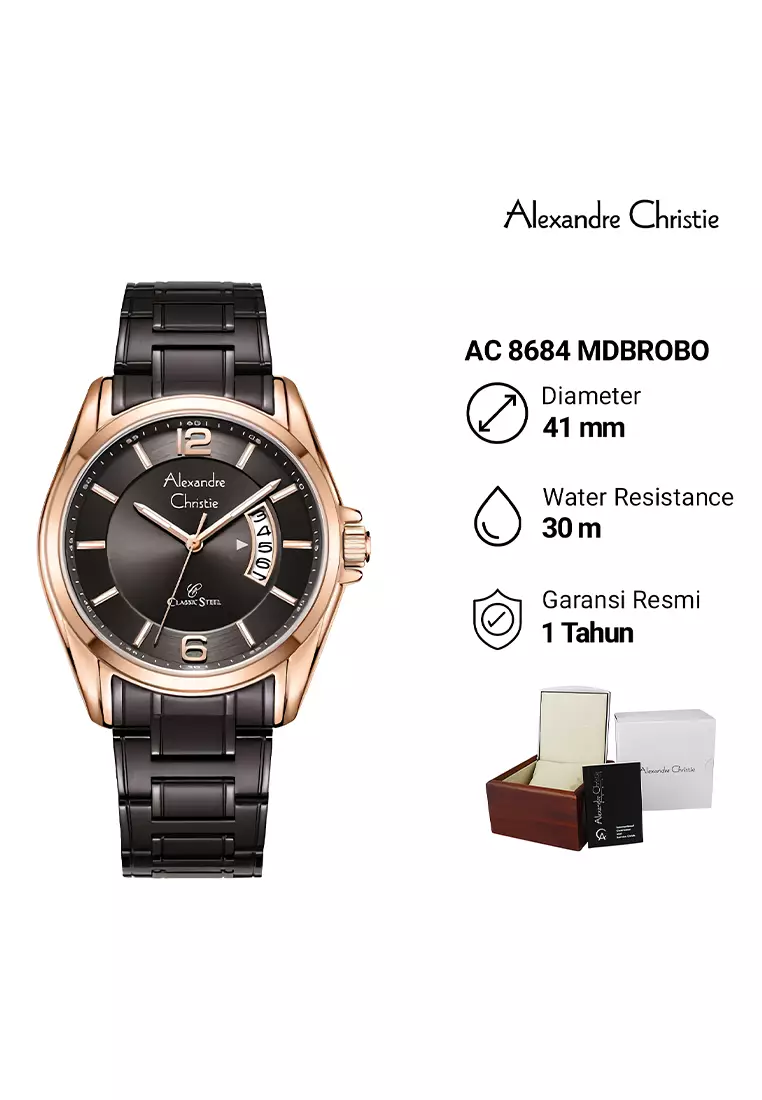 Alexandre Christie Classic Steel Jam Tangan Couple - Rosegold Brown Stainlesss Steel - 8684 MLDBROBO